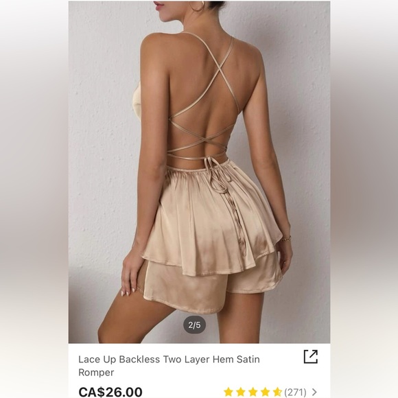 SHEIN Lace up Backless Two Layer Hem Satin Romper - Picture 4 of 5